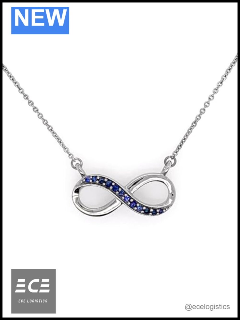 Infinity Pendant Necklace White Gold Finish Blue Sapphire